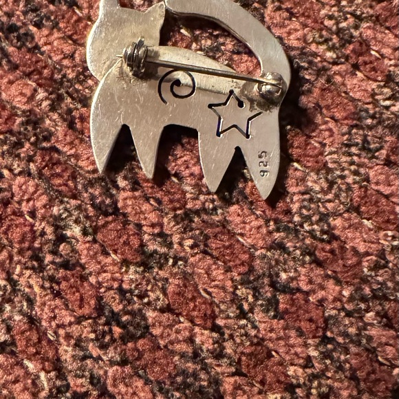 Vintage Abstract Cat Solid Sterling Silver Pin, 12g